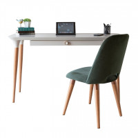 Manhattan Comfort 2-2532511020564 2-Piece HomeDock Office Desk with Organization Compartments and Selina Accent Chair Set in Off White and Green